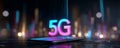 5G smartphone neon network speed technology mobile Royalty Free Stock Photo