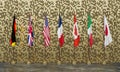 G7 summit. flags of members of G7 group of seven and list of countries World map. Group of Seven. 3d illustration and 3d work