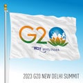 G20 summit in India waving flag, vector illustration