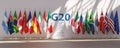 G20 summit or meeting concept. Row from flags of all members of G20 Group of Twenty and list of countries Royalty Free Stock Photo