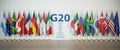 G20 summit or meeting concept. Row from flags of members of G20 Royalty Free Stock Photo
