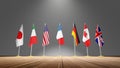 G7 summit or meeting concept. Row from flags of members of G7 group of seven and list of countries, 3d illustration Royalty Free Stock Photo