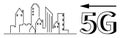 Urban cityscape with 5G technology concept and connectivity arrow Royalty Free Stock Photo