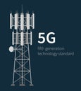 5G technology standard mast base stations on blue