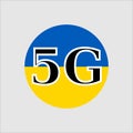 5G technology in Ukraine . Circle button icon with flag of Ukraine . Vector