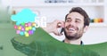 5g text and cloud icon over man talking on smartphone against green technology background Royalty Free Stock Photo