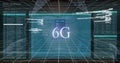 6g text over screen with data processing against male hacker using computer Royalty Free Stock Photo