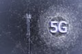 5g text station antenna technology background with lines dots and circle