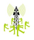 5G tower chipping population. Conspiracy theory. Zombies walk around cell tower. TV and radio communication towers