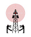 5G tower chipping population. Conspiracy theory. Zombies walk around cell tower. TV and radio communication towers