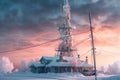 5g tower covered in snow during winter Royalty Free Stock Photo