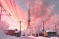 5g tower covered in snow during winter season Royalty Free Stock Photo