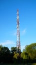 4G TV radio tower with parabolic antenna and satellite dish. Broadcast network signal. High coverage area. Royalty Free Stock Photo