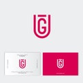 G and U letters monogram. Interlaced, crossed letters G and U. Letters like red shield, isolated on a dark background. Royalty Free Stock Photo