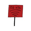 5 g wave kills on red banner. Vector hand-drawn illustration on a white isolated background. Network, internet, connection.