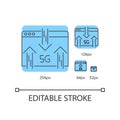 5G web browser blue linear icons set