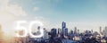 5G wireless internet network in the city. Panoramic Bangkok city with 5G internet networking Royalty Free Stock Photo