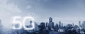 5G wireless internet network in the city. Panoramic Bangkok city with 5G internet networking Royalty Free Stock Photo