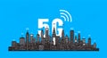 5G wireless network and smart city concept. high speed connection, vector flat design Royalty Free Stock Photo