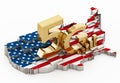 5G word standing on USA map covered with American flag. 3D illustration Royalty Free Stock Photo