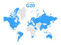 G20 world map countries infographic. Saudi Arabia Turkey Brazil european G20 country