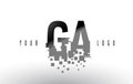 GA G A Pixel Letter Logo with Digital Shattered Black Squares