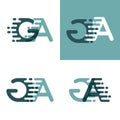 GA letters logo with accent speed in gray and dark green Royalty Free Stock Photo