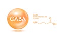 GABA Gamma-Aminobutyric Acid and structural chemical formula. Molecule model orange isolated on white background.