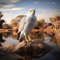 Gabar Goshawk perched on a rock at a waterhole Made With Generative AI illustration