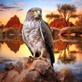 Gabar Goshawk perched on a rock at a waterhole Made With Generative AI illustration