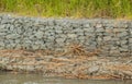 Gabion retaining walls on the bank of a river