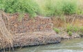 Gabion retaining walls on the bank of a river