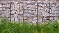 Gabion Stone Fence, Retaining Wall Gabion Baskets, Stones in Wire Mesh, Modern Garden Gravel Border Royalty Free Stock Photo