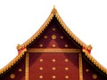 Gable apex on temple roof or Isosceles of Wood Church decorate with gold color in Thailand Temple, Isolated on white background.