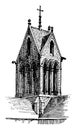 Gable Tower in France, upper end, vintage engraving