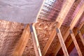 Gable View of Ongoing House Attic insulation Project with Heat a Royalty Free Stock Photo