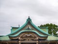 The gabled roof of Hokoku Shrine Haiden in the Osaka Castle. Osaka. Japan Royalty Free Stock Photo