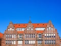Gables of historic brick houses at the boardwalk `Schlachte` in Bremen, Germany