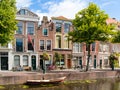 Gables of old houses on Rapenburg canal in Leiden, Netherlands Royalty Free Stock Photo