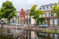 Gables of old houses on Rapenburg canal in Leiden, Netherlands Royalty Free Stock Photo