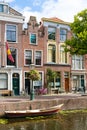 Gables of old houses on Rapenburg canal in Leiden, Netherlands Royalty Free Stock Photo