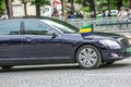 Gabon Diplomatic car during Military parade (Defile) in Republic Day (Bastille Day). Champs Elysees