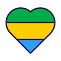 Gabon Flag Festive Patriot Heart Outline Icon