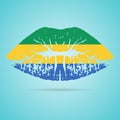 Gabon Flag Lipstick On The Lips Isolated On A White Background. Vector Illustration.