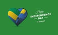 Gabon Independence Day. 17 august. Waving flag in heart. Vector.