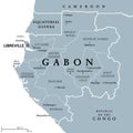 Gabon, Gabonese Republic, with provinces, gray political map Royalty Free Stock Photo