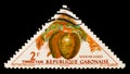Gabonese Republic postage stamp shows Coconut tree Cocos nucifera, circa 1962