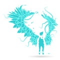 Gabriel keeper, sentine Vector illustration Silhouette of an flame angel, with large expanded wings