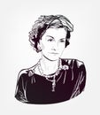 Gabrielle Chanel Coco vector sketch portrait illustration