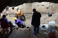 Archaeologists excavate in the Bacho Kiro cave in Bulgaria Royalty Free Stock Photo
